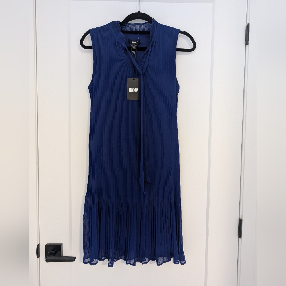 DKNY Blue Pleated Midi Dress